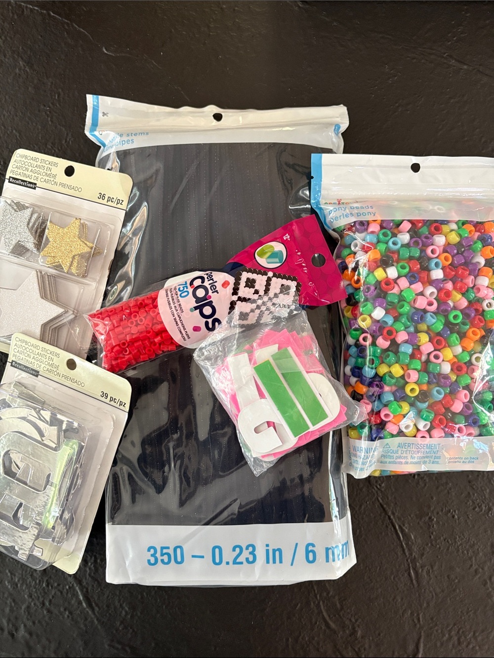Assorted Crafting Grab Bag | Beads, PipeCleaners , Chipboard Stickers